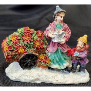 POINSETTIA VENDOR CART Christmas Village figure woman girl flowers for sale 2.5"